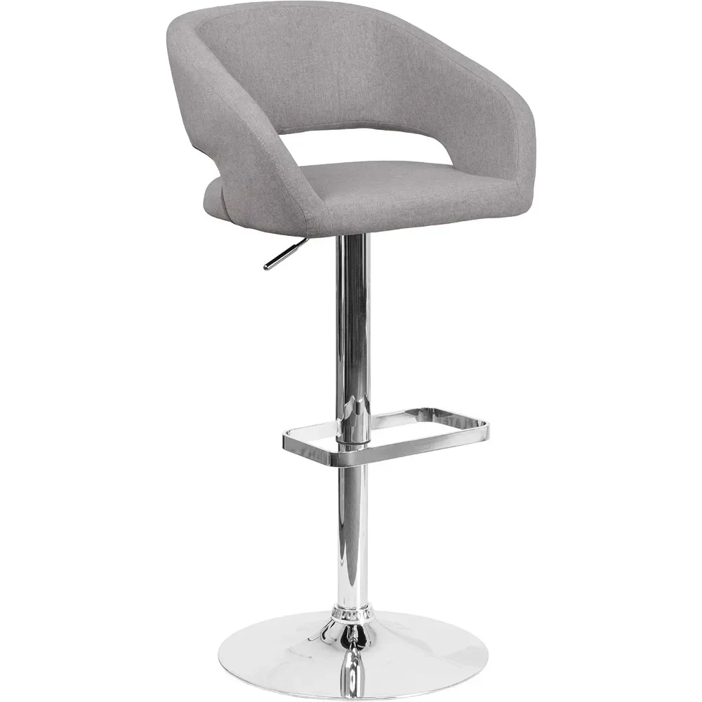 Bar Chairs ，Erik Contemporary Adjustable Height Barstool With Footrest And Rounded Mid-Back, Upholstered Bar Or