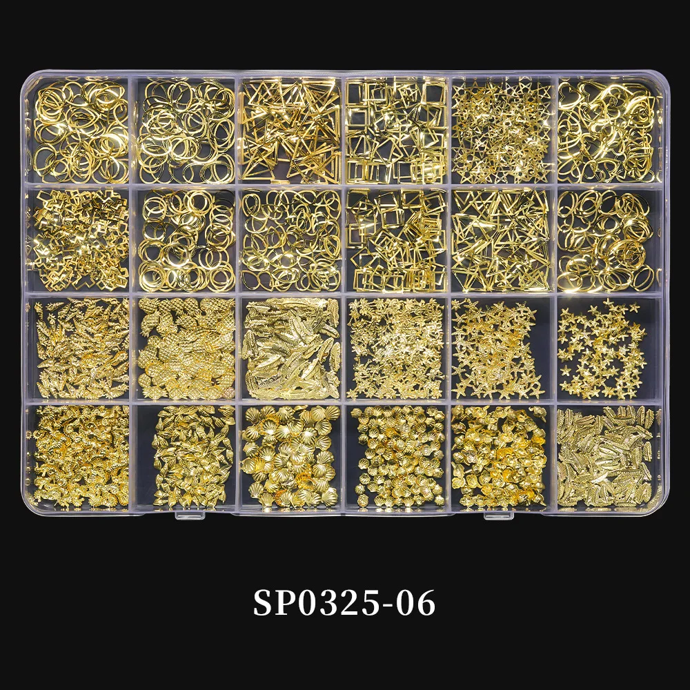 CHUNSHU 24 Grid Nail Art Decorations Mixed Retro Gold Silver Gem Metal Zircon 3D Nail Charms Luxury Planet Diamond Manicure 2