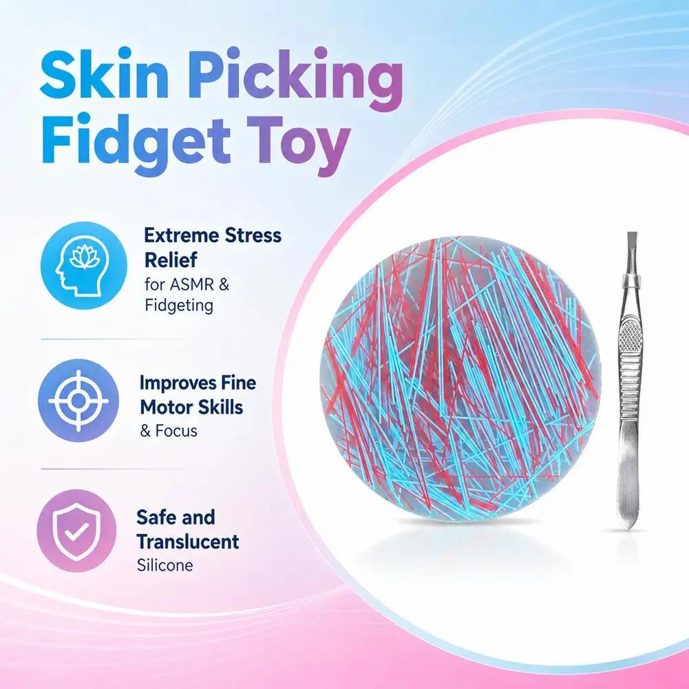 Skin Picking Fidget Toy Silicone Pad Hair Pulling Tweezers ASMR Stress Relief ADHD Anxiety Trichotillomania Sensory Toys Gift
