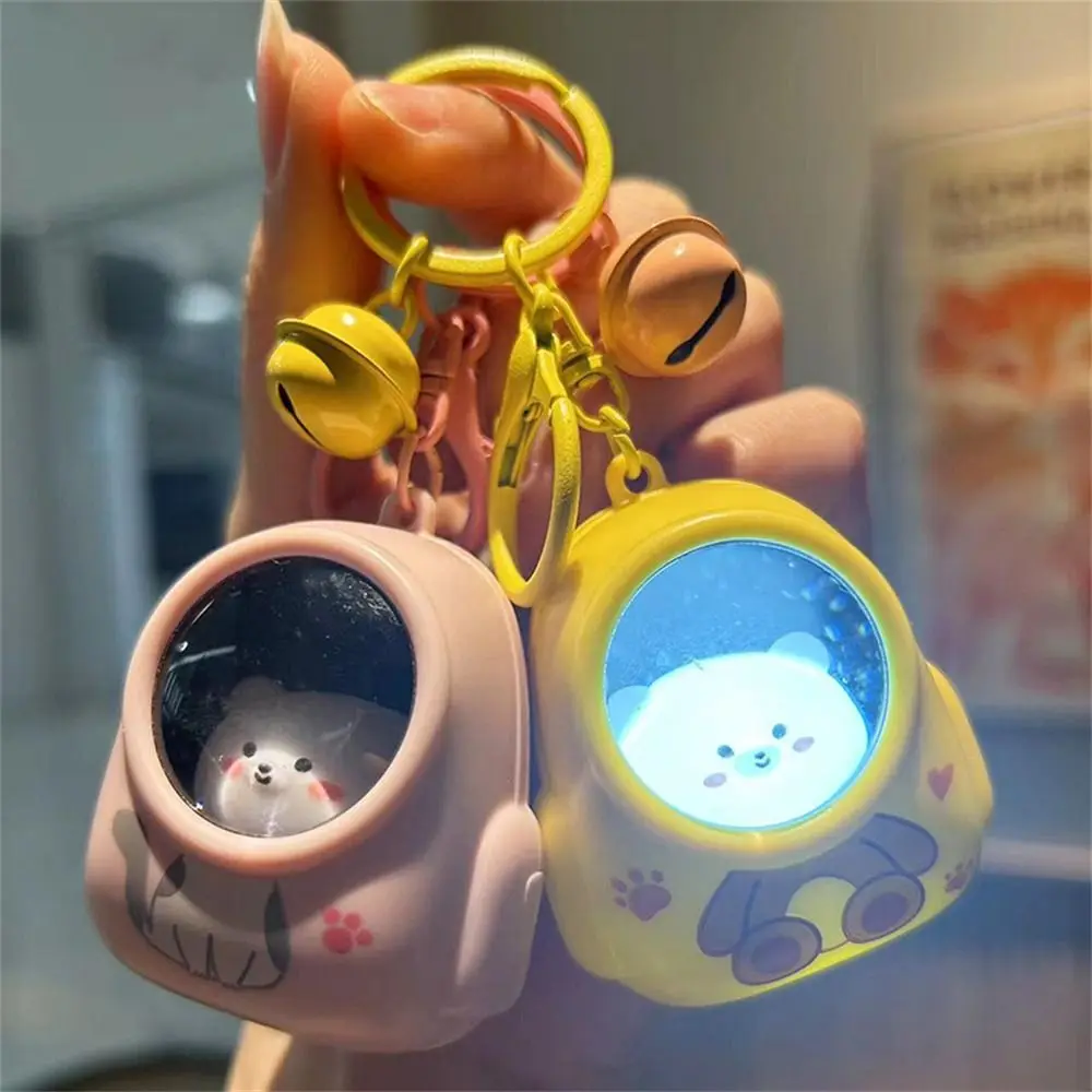 Light-emitting Cat Bear Keychain Ambient Light Couple Pendant Night Light Keyring Animal Cartoon Cat Astronaut Keychain
