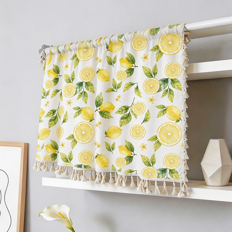 1/2pcs Fresh Lemon Flow Su Edge Dustproof Partition Curtain Short Curtain Kitchen Dining Room Balcony Float Window Decoration