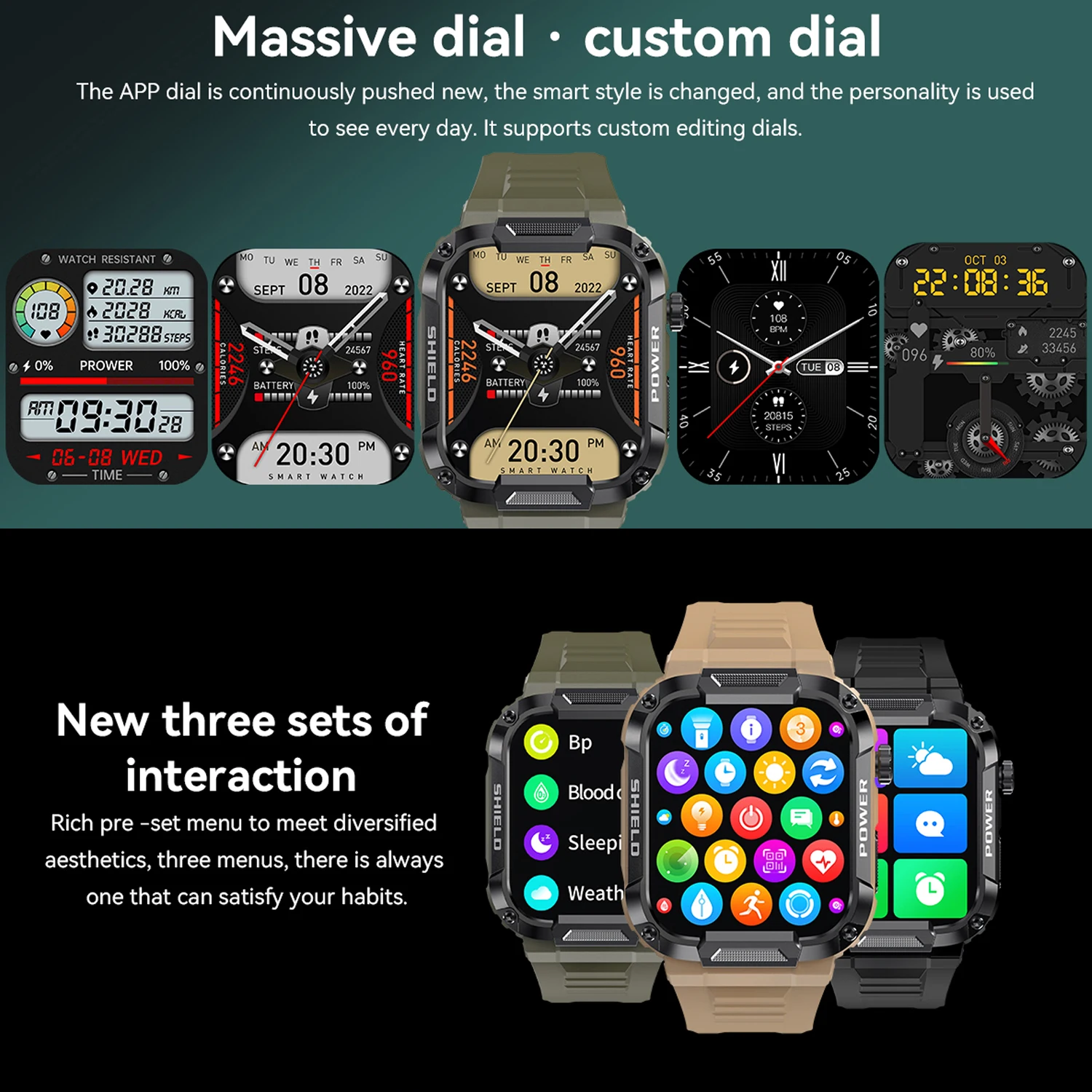 Nieuw robuust militair waterdicht slim horloge Heren BT Call Health Monitoring AI Voice Assistant Lange batterijduur Sport Smart Watch