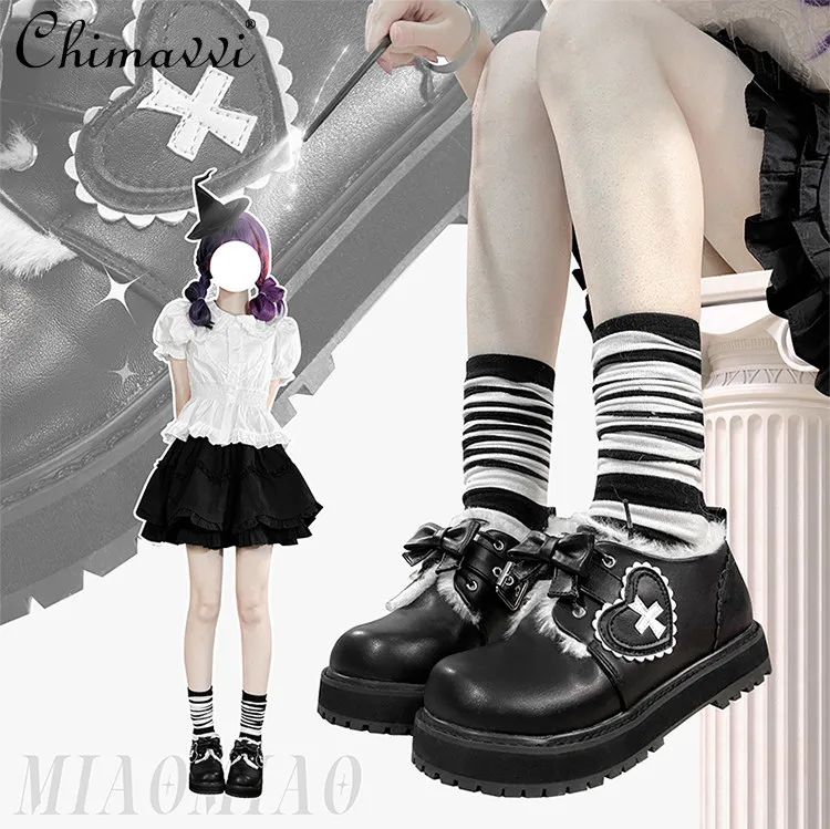 

Оригинальные женские туфли в стиле панк в японском стиле Y2K, милые крутые туфли на толстой подошве с флисовой подкладкой, новинка зимы