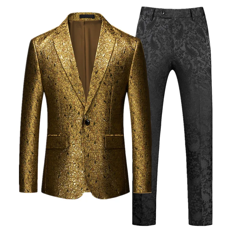 

Gold Business Suit 2Piece Men Wedding Prom Party Dress Men's Slim Fit Swallowtail Blazers Jacket and Pants Large Size 6XL-S