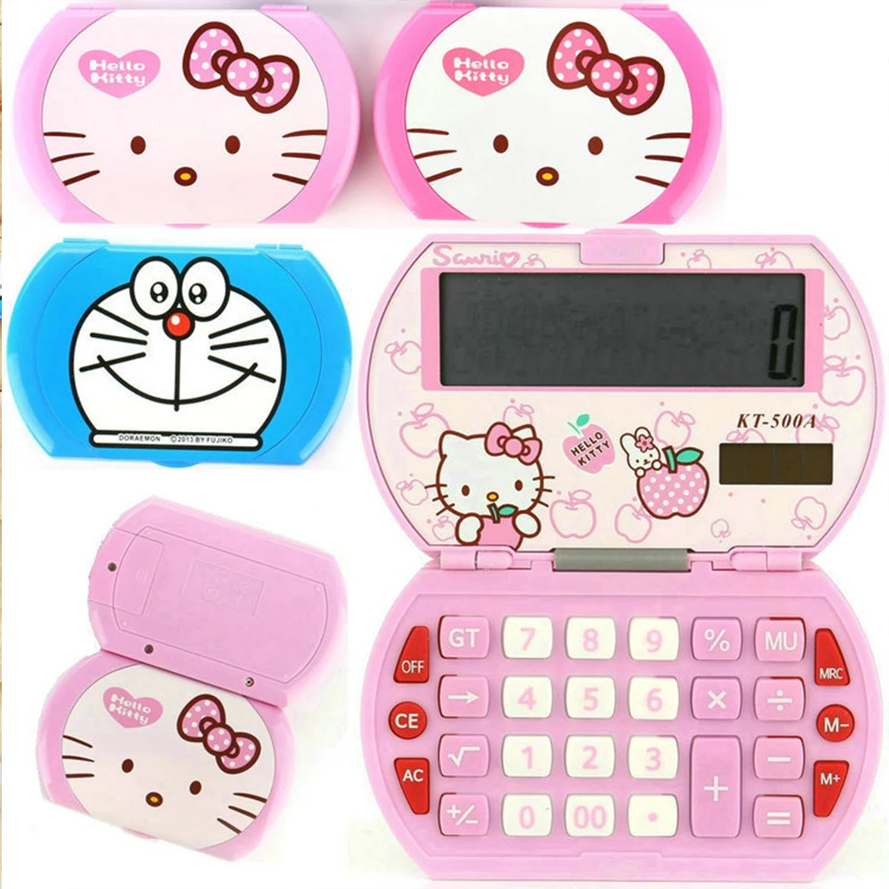 Hello Kitty Calculator Portable Foldable Vanity Mirror Cute Cartoon Girl Kids Learning Calculator Stationery School Supplies