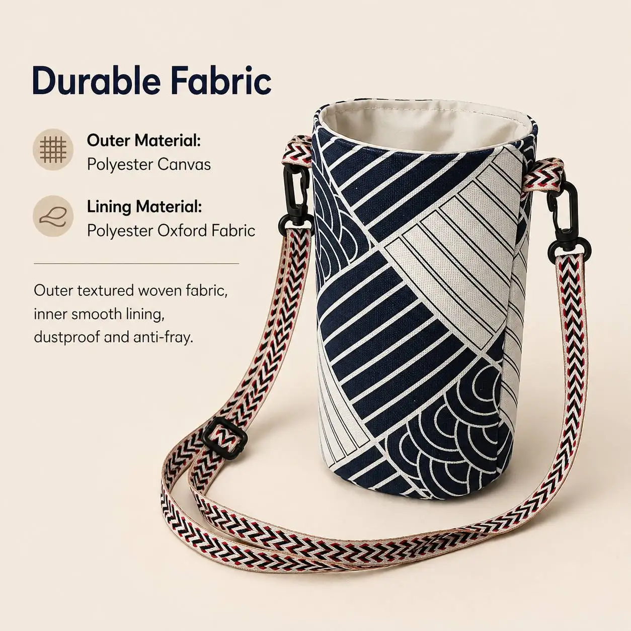 1pc Adjustable Bottle Carrier Bag/Polyester Canvas Water Bottle Pouch with Shoulder Strap/Dustproof Anti-Fray Cup Holder