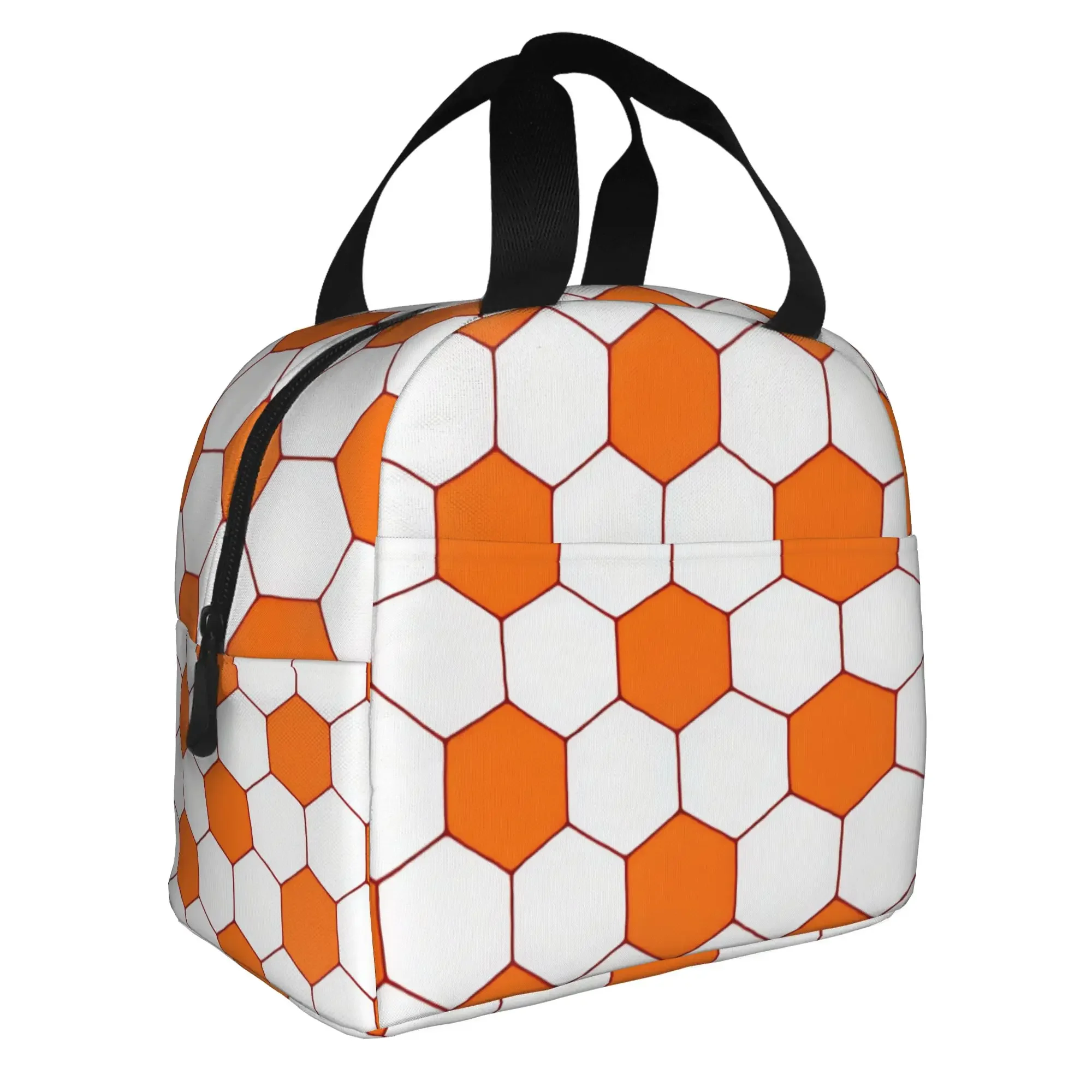Soccerly Sports Footbally Hexagon Portable Lunch Boxes Honeycomb Geometric Thermal Cooler Food Insulated Lunch Bag Office Work
