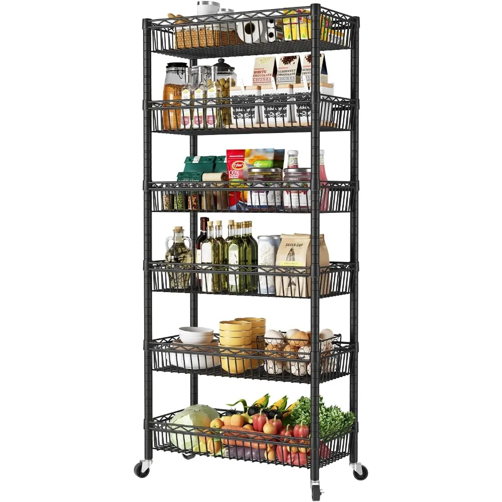 

6 Tier Basket Shelf Wire Shelving Unit Adjustable Storage Shelves Big Basket Rack for Garage Kitchen Office Pantry Corner 13.5"