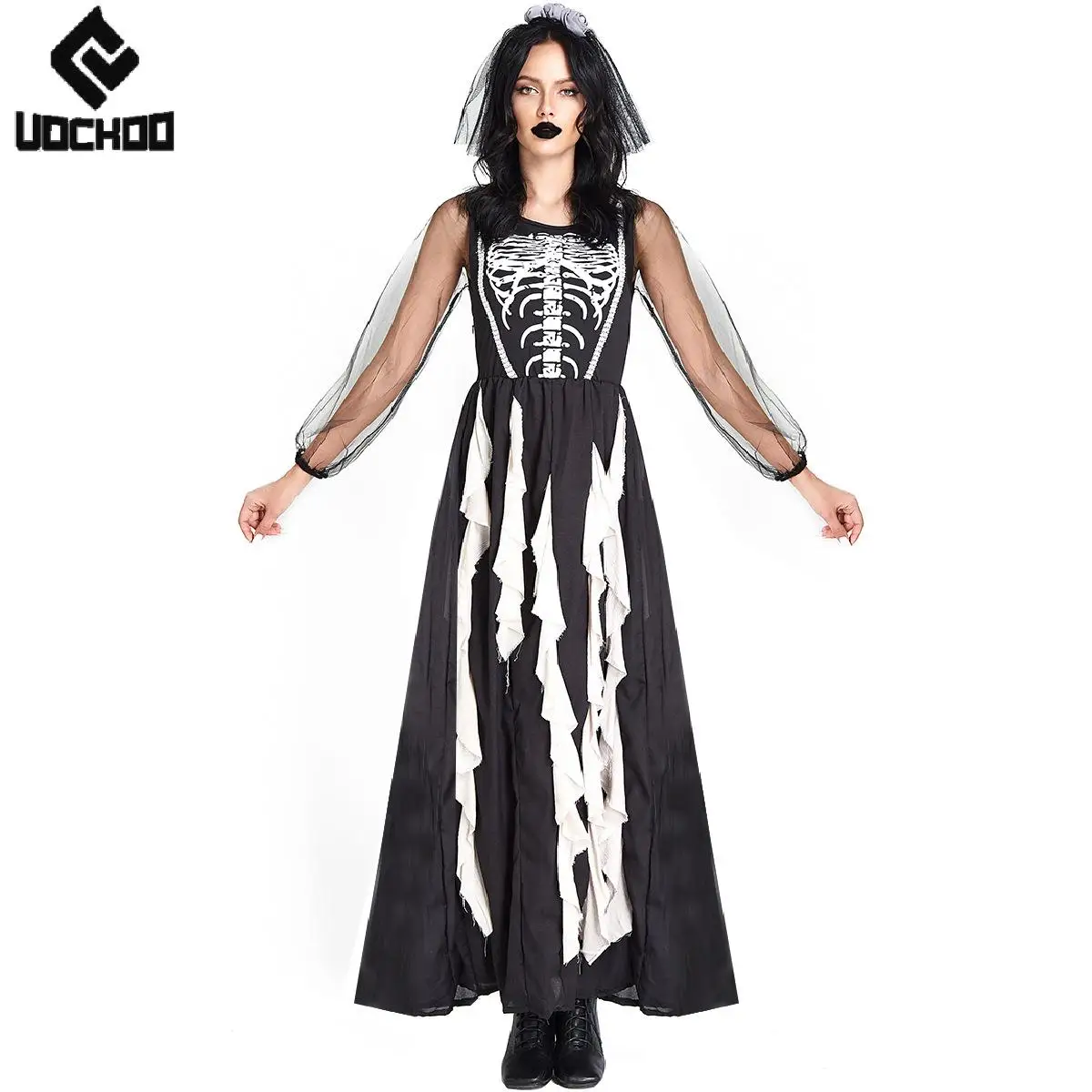 

Gothic Witch Gown Halloween Cosplay Costume Ghost Bride Robe Day of The Dead Women Dress Fancy Festival Carnival Clothing