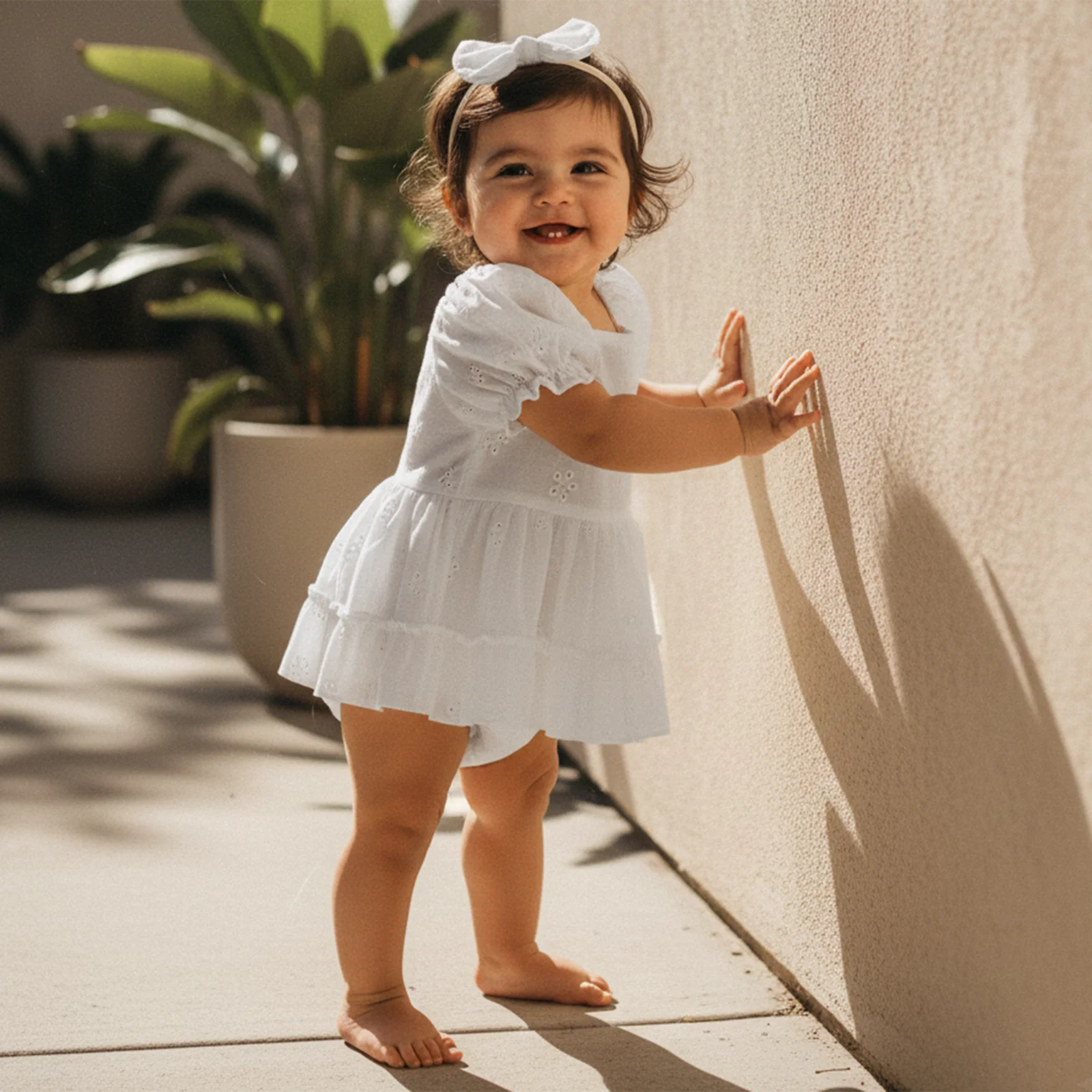 Blotona طفلة الصيف 2 قطعة وتتسابق زهرة مطرزة العيينة تكدرت هيم قصيرة الأكمام رومبير فستان و القوس مجموعة عصابات رأس