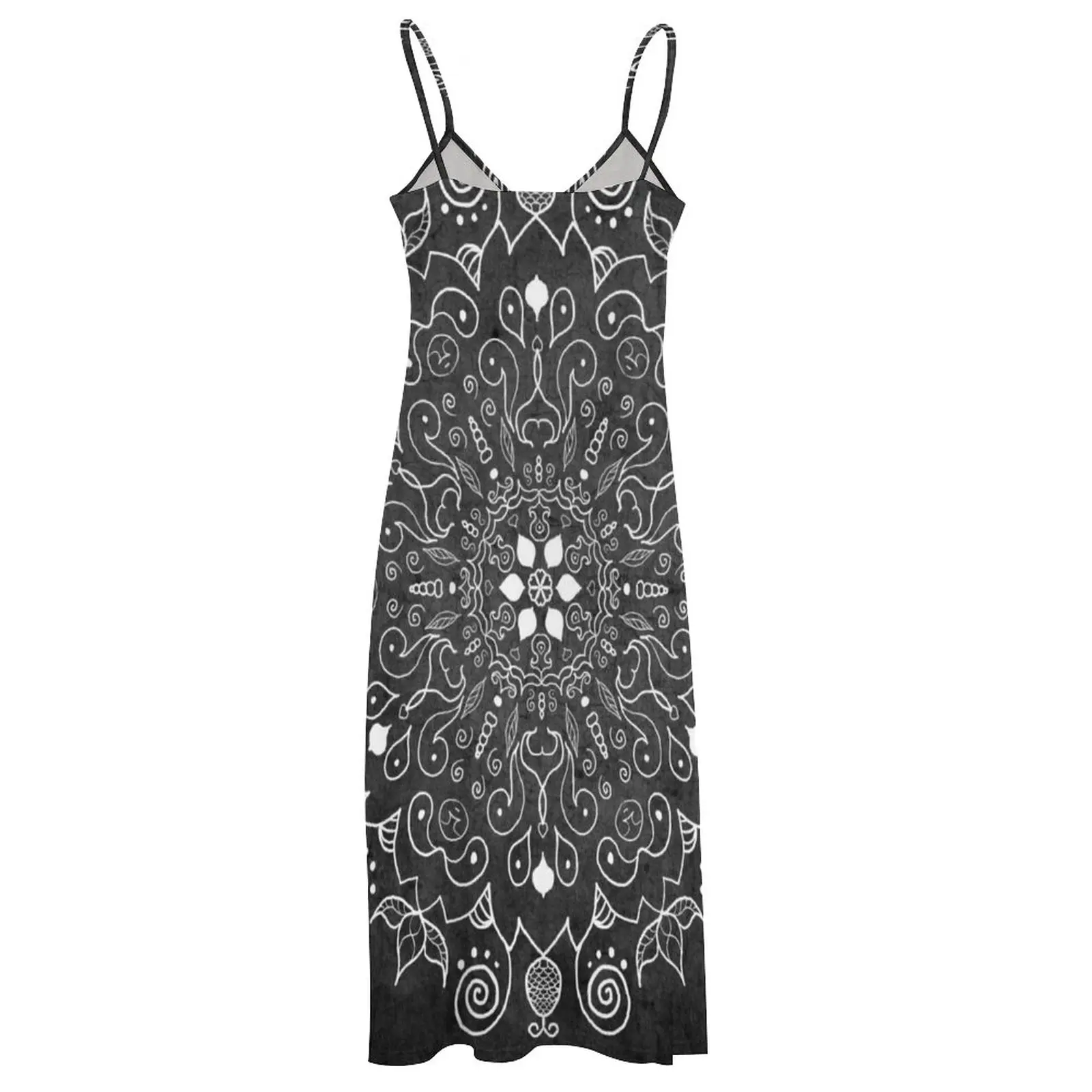 Vestido Mandala sem mangas para mulheres, vestidos cinza e branco profundos