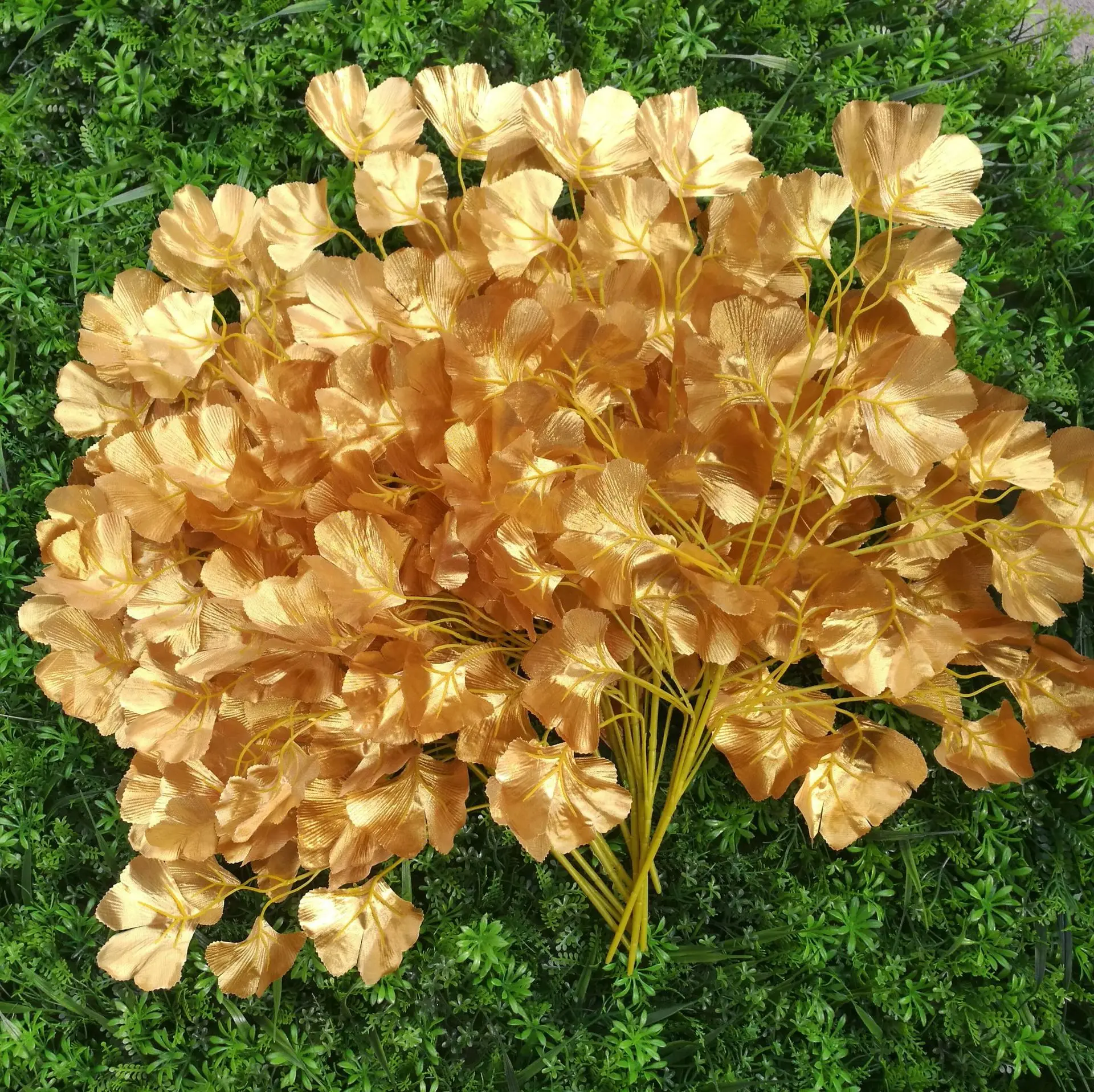 one dozen artificial goden Ginkgo leaves wedding festival celebration background road led flower home DIY decorative flower