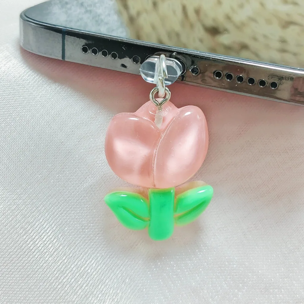 Headphone Jack Dust Plug Sturdy Tulip Phone Decoration Flower Dust Cap Fresh Resin Phone Dust Plug For Leisure Phone Interface
