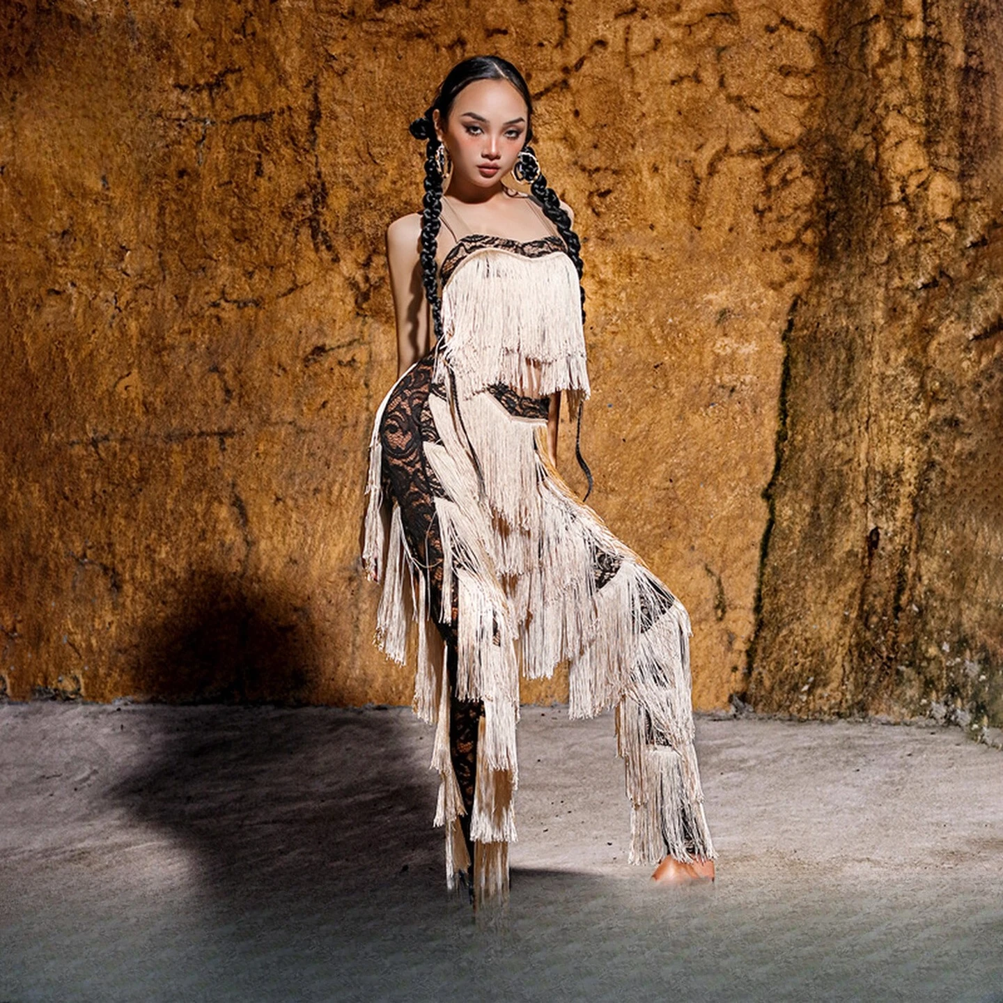 

UK Latin Dance Dress Women's Fringe Jumpsuit for Professional Competition & Performance Ballroom dance costumes