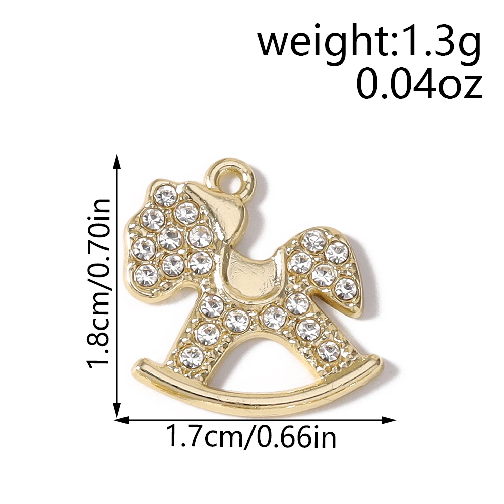 Leslie 10 Stück 17*18mm Gold- und Silberfarbene Kristall-Schaukelpferd-Anhänger für Handgefertigte Niedliche Ohrringe, Halsketten und Schmuckherstellung – Detail 16