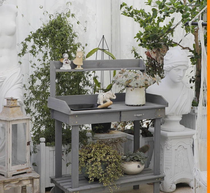 Indoor garden workbench for old flower stands Outdoor storage tool stands Flower planting operation table Small room