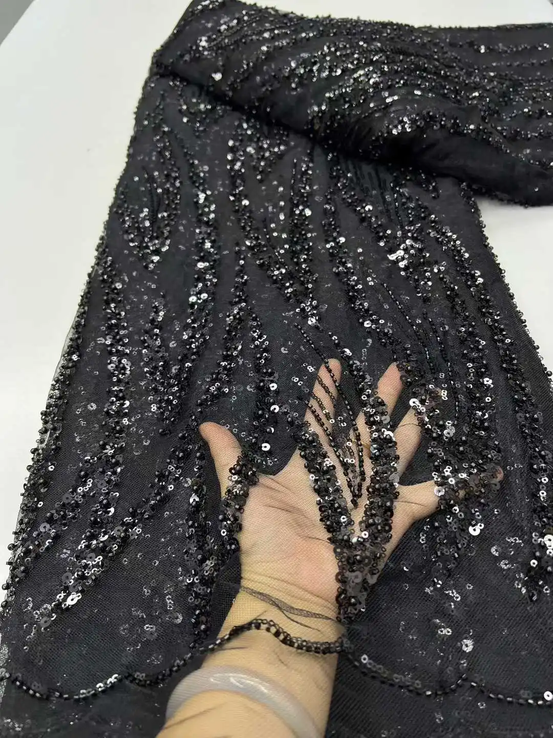 

Sequin Luxury Beads Lace African 2025 High Quality 5 Yards Embroidery Sequins Fabric Nigeria For Evening Party Wedding Dresses