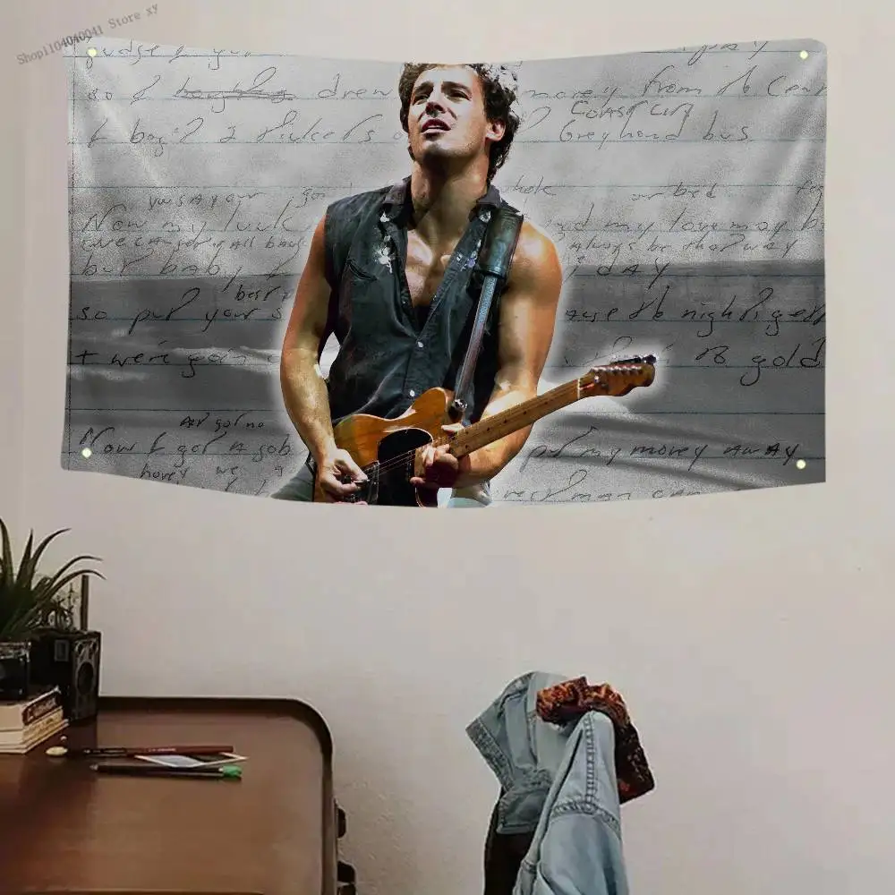 لافتات علم الجيتار من B-Bruce Springsteen بأربعة فتحات علم من البوليستر ديكور خارجي للغرفة جمالي