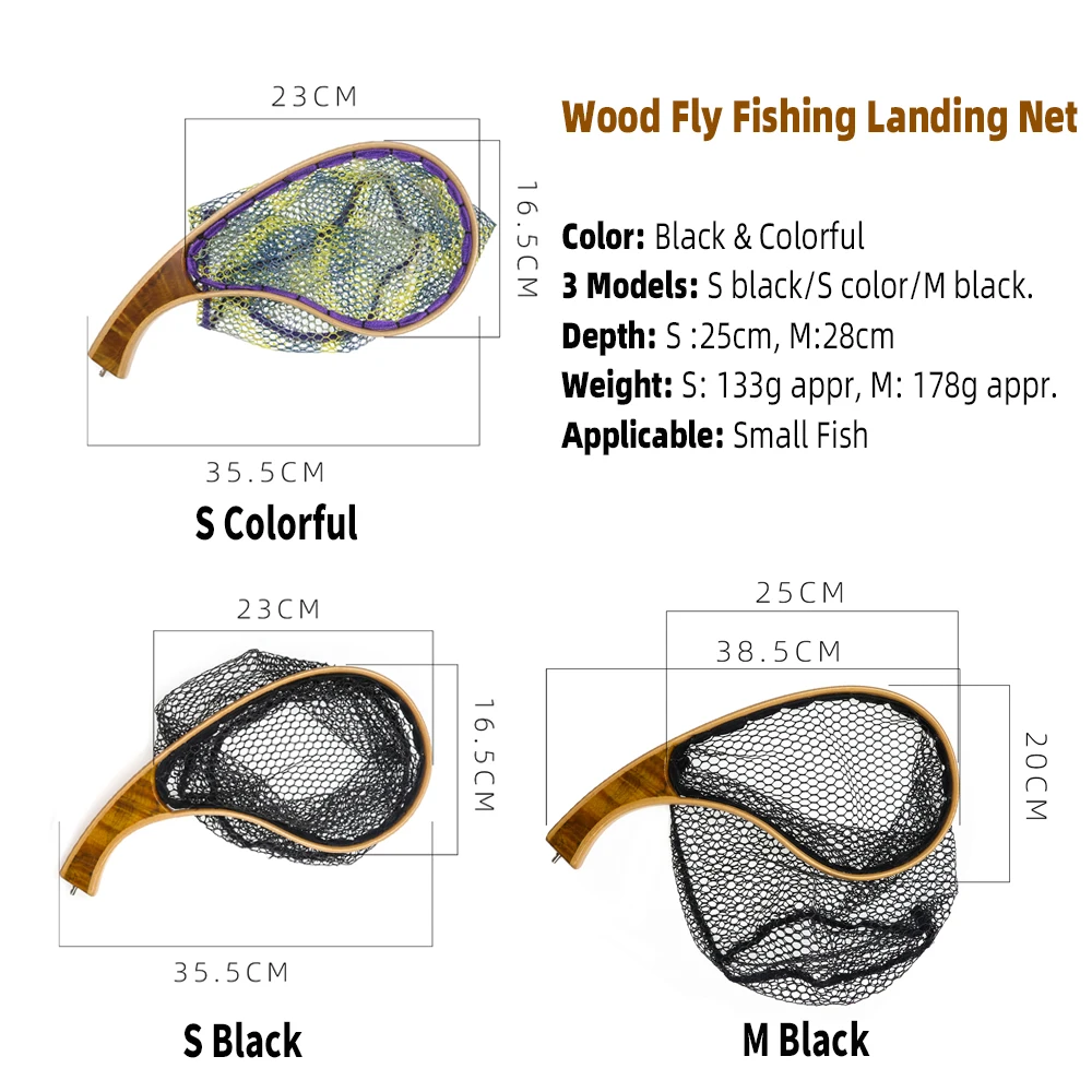 WIFREO Portable Solid Wood Fly Fishing Landing Net Trout Catch and Release Net Quality Wooden Stream Fishing Net Tackle Tool