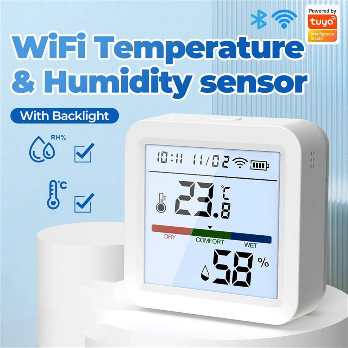Tuya WiFi Temperature Humidity Sensor Smart Life Backlight Hygrometer Thermometer Sensor Support for Alexa Google Home