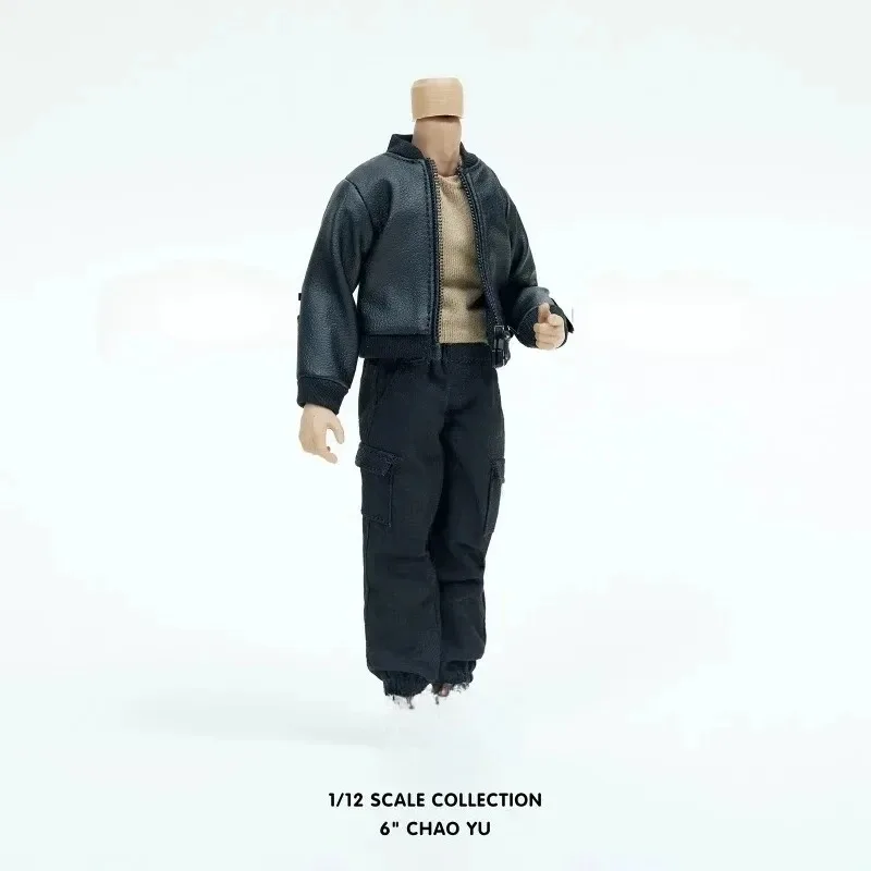 Figurines d'action à l'échelle 1/12, loisirs masculins, veste en cuir PU noir, vêtements de travail, pantalons, gilet, vêtements, modèle de bricolage pour jouets de 6 pouces, accessoires