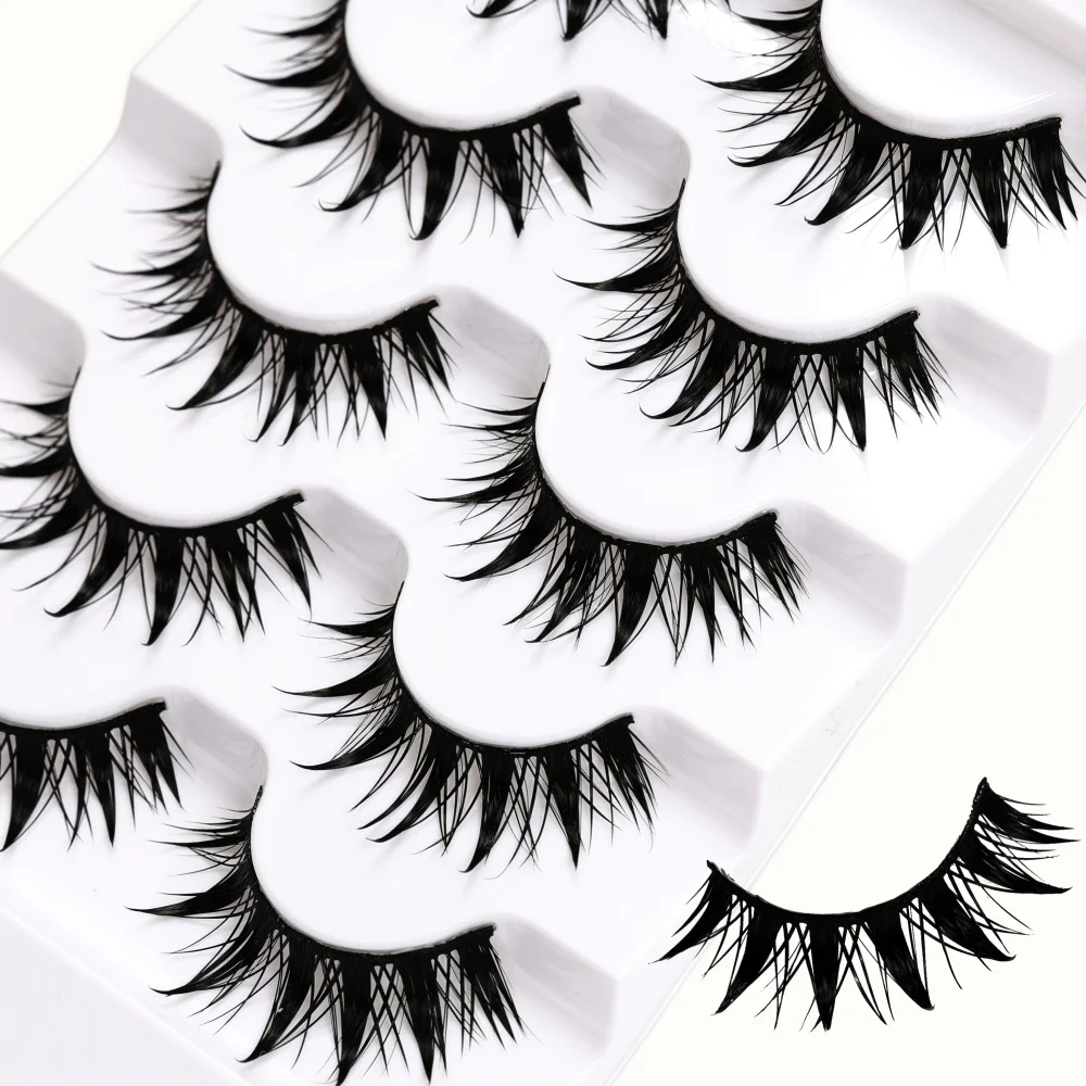 5 Paar Wet-Style Manga-Wimpern, Thai Cosplay, 12-18MM Dicke Wimpern mit feuchtem Look, Spiky-Wimpern, Doll-Eyes-Wimpernverlängerung – Detail 3