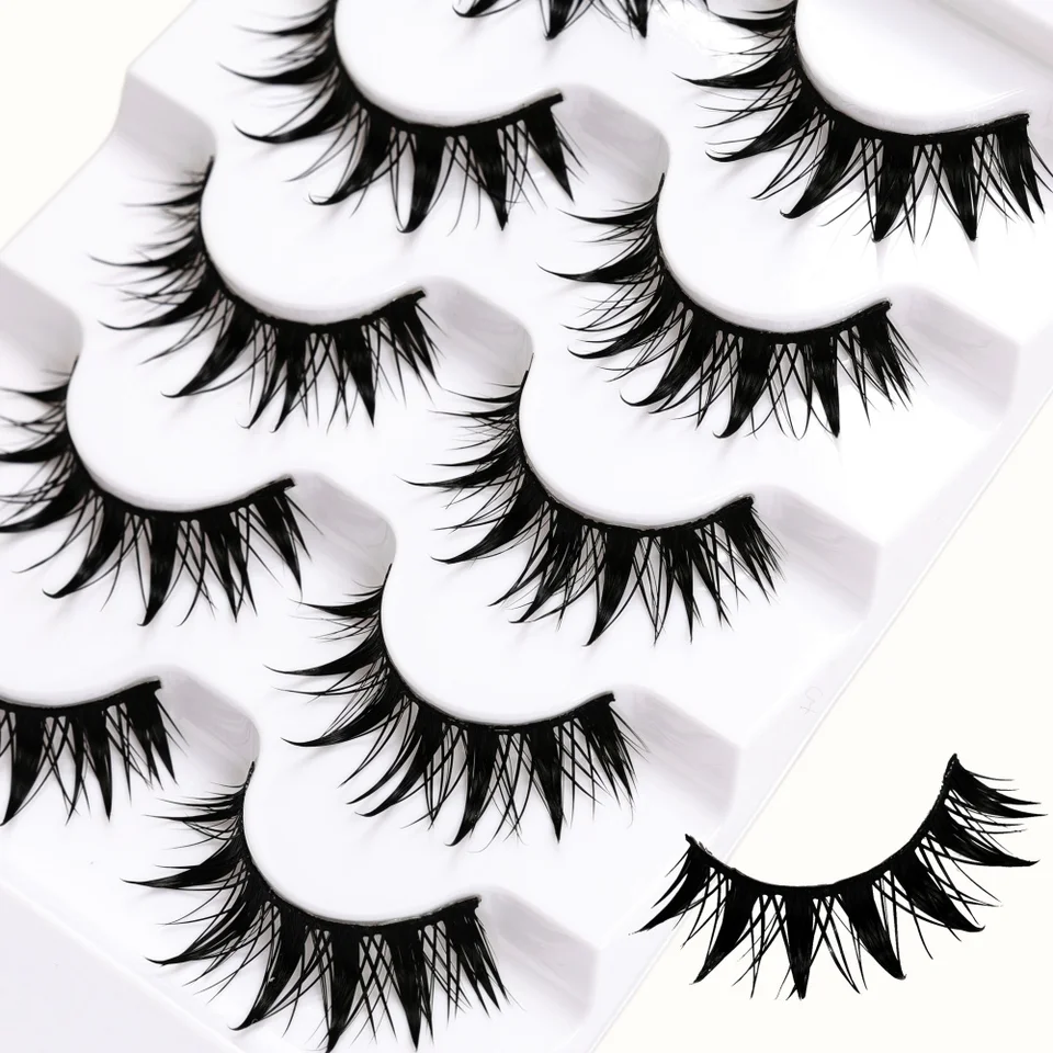 5 pares de pestañas estilo manga húmedas, cosplay tailandés, 12-18mm, apariencia gruesa con efecto húmedo, púas, ojos de muñeca 3