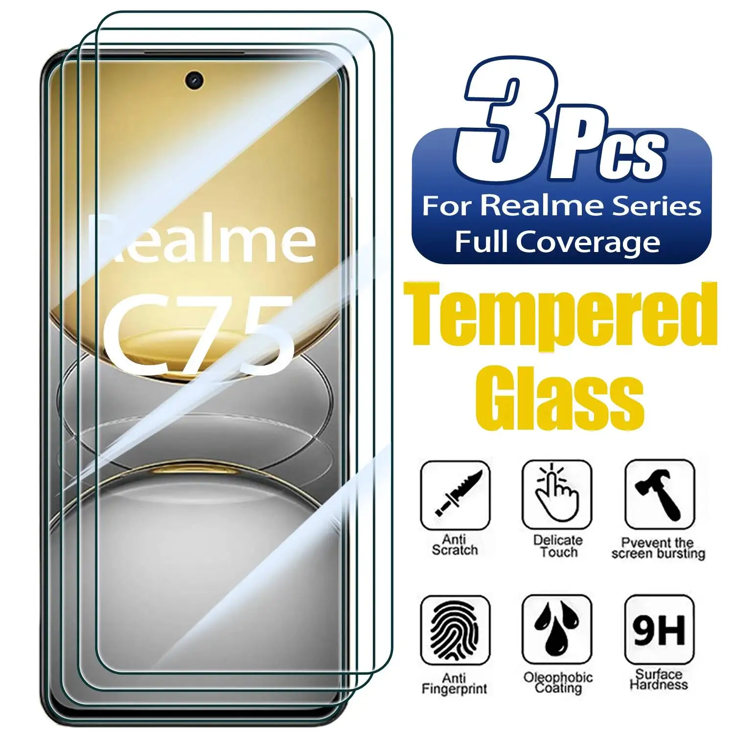 

3Pcs Tempered Glass For Realme C75 C63 C55 C61 C51 C53 C67 C35 C33 C31 C25 C21 C17 C15 C12 C11 C30 C20 C3 C2 HD Screen Protector