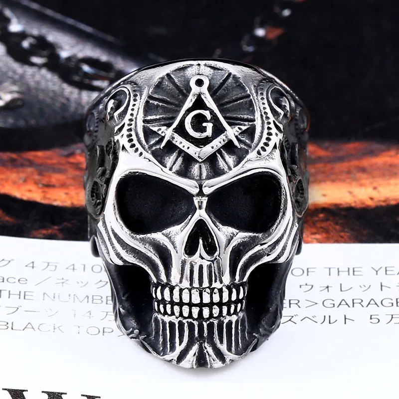 Gothic Skull Rings for Men Stainless Steel Fashion Punk Hip Hop Biker Freemason Letter G Ring Motorcycle Jewelry Dropshipping