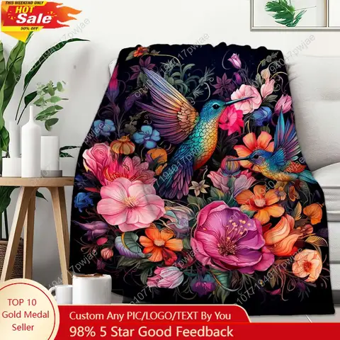 Hummingbird Throw Blanket for Couch Sofa Bed Soft Bird Blanket Throw Gifts for Men Women Lightweight Plush Fleec Custom blankets
