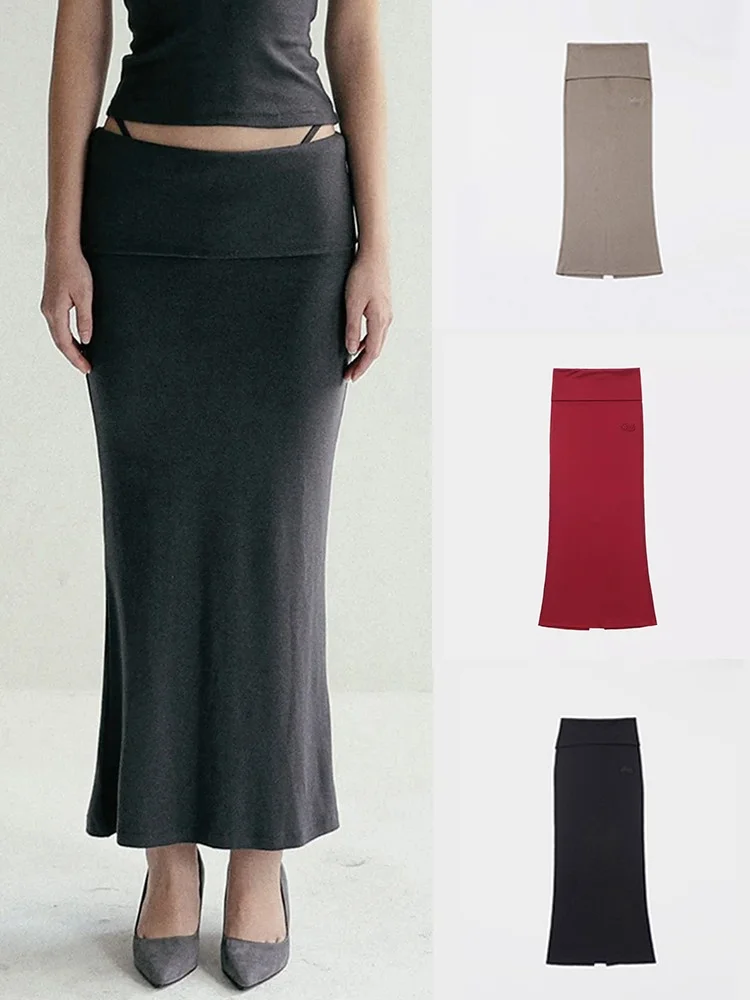

American Sle Sexy Fi Tail Skirt High Waist Slimming Wrap around Long Skirt for Women Commute Casual Embroidered mid Waist