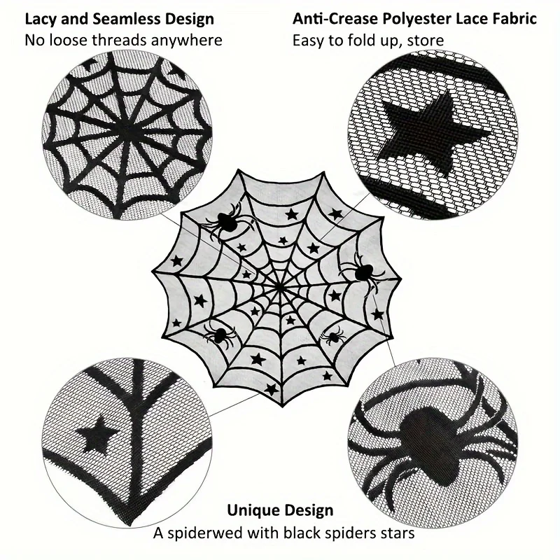 4-teiliges Set Halloween-Tischdecke Spinnennetz Kamin Einweg-Fledermaus-Spinnen-Tisch-Rolle Runde Tischdecke Lampenschirm-Dekoration – Detail 4