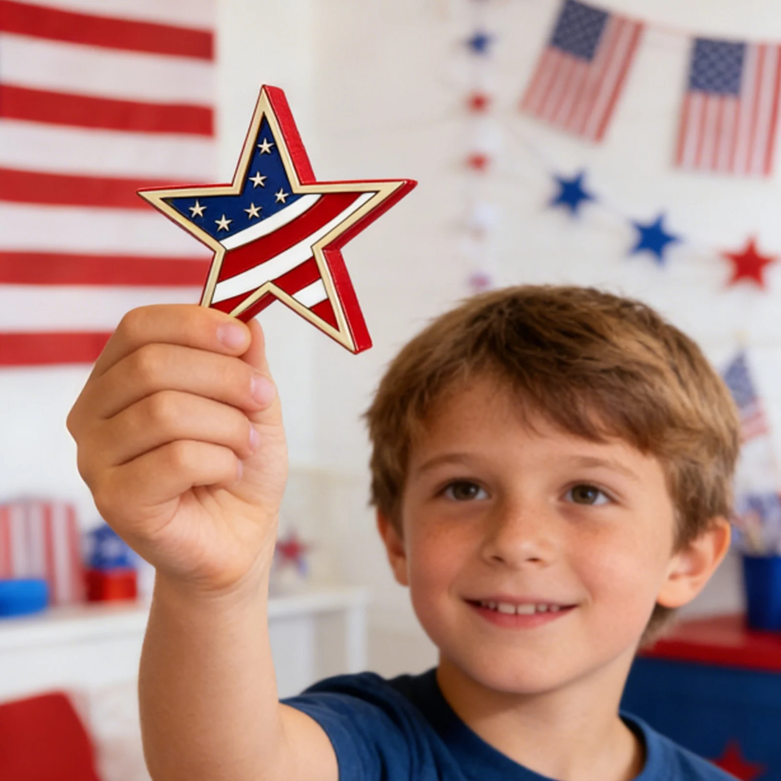 3pcs Wooden Five-Pointed Star Independence Day Themed Desktop Decoration Set Desktop Centerpiece Bookshelves Ornaments