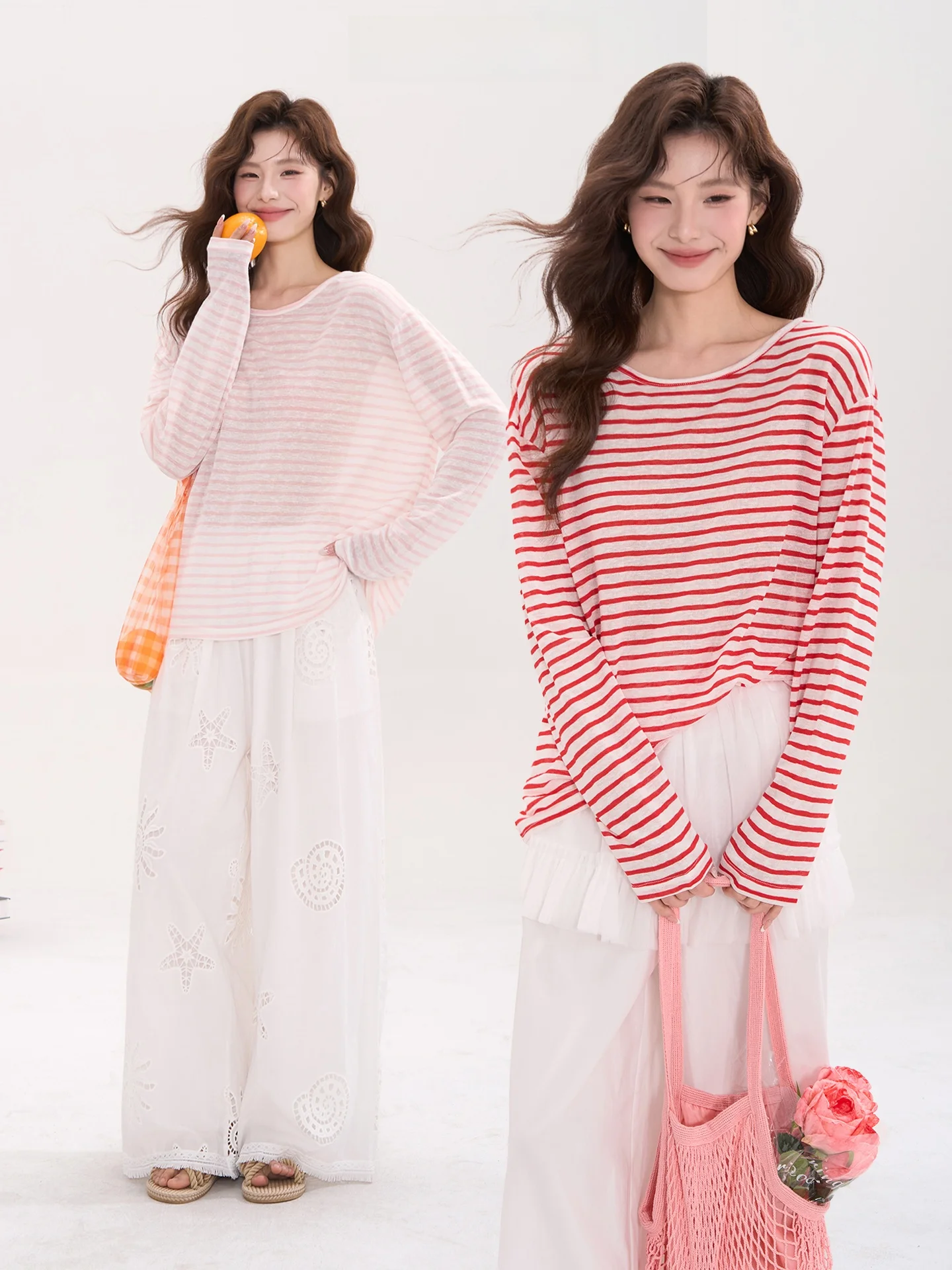 

Женская футболка Heme Daily с тонкими полосками, круглым вырезом и длинными рукавами, весна-лето, защита от солнца, повседневная, свободного кроя, из полиэстера