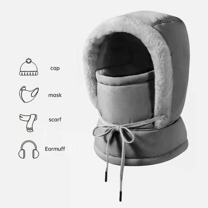 

Unisex Cold Weather Thermal Balaclava Scarf Winter Windproof Hood Hat Plush Neck Warmer Ski Face Mask For Outdoor Cycling Neck