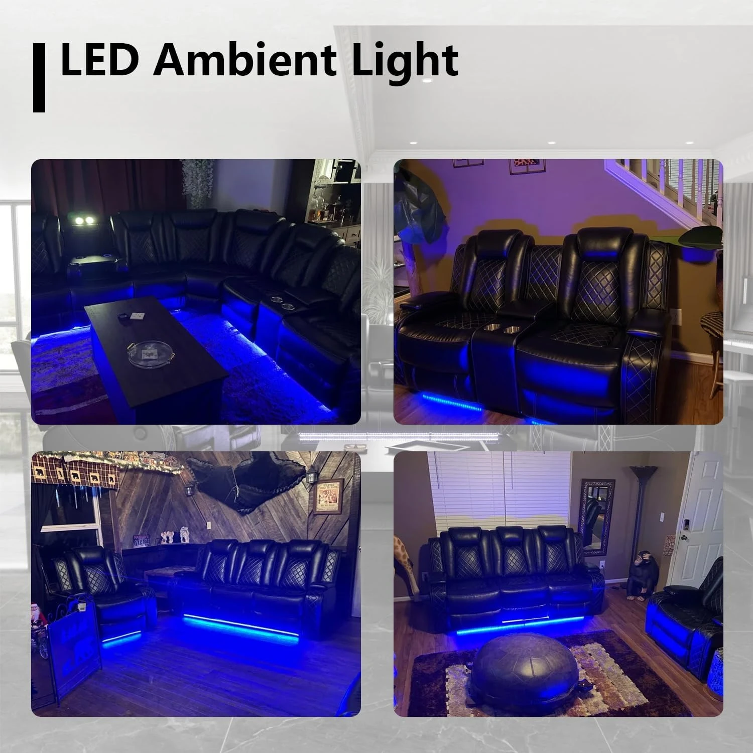 Leather Power Recliner Sofa Set with LED Lighting 6