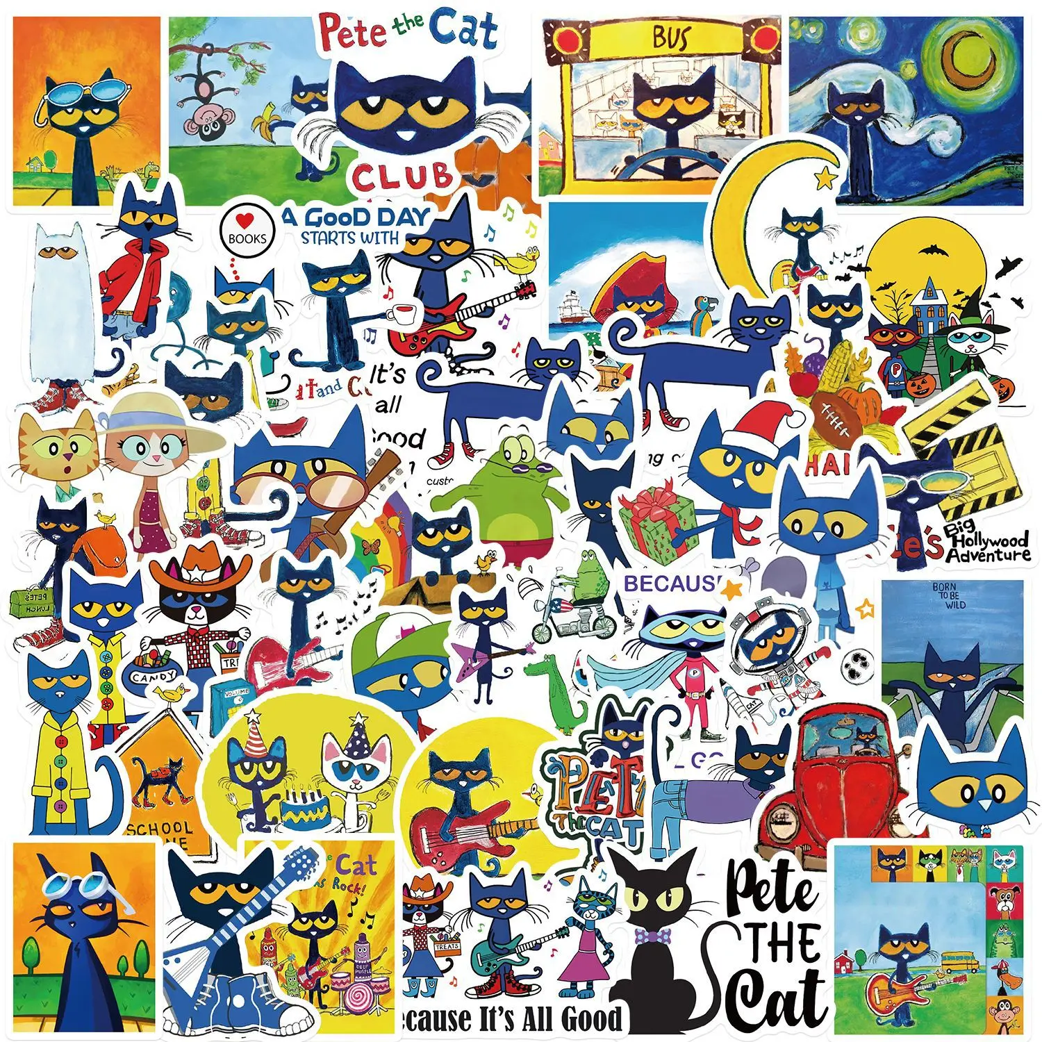 50Pcs Cartoon Pete Cat Stickers DIY Decoration Guitar Notebook Luggage DIY Waterproof Stickers Wholesale