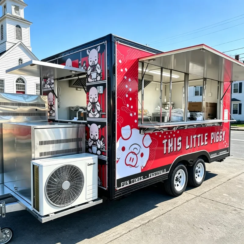 Square Street Food Vending Trailer Double Axle Towable Mobile Catering Cart Support Custom Logo And Light Sign Customized