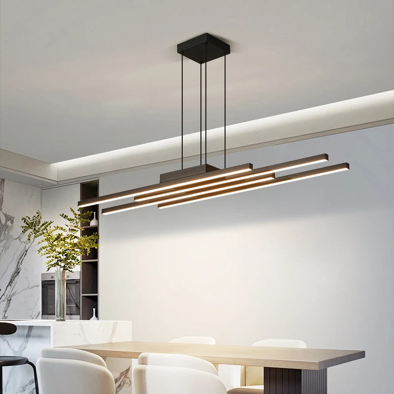 Imagem -06 - Minimalista Bar Led Chandelier Iluminação Moderna Nordic Led Lâmpada Pingente Restaurante Black Chandelier Dining Strip Pendurado Luz