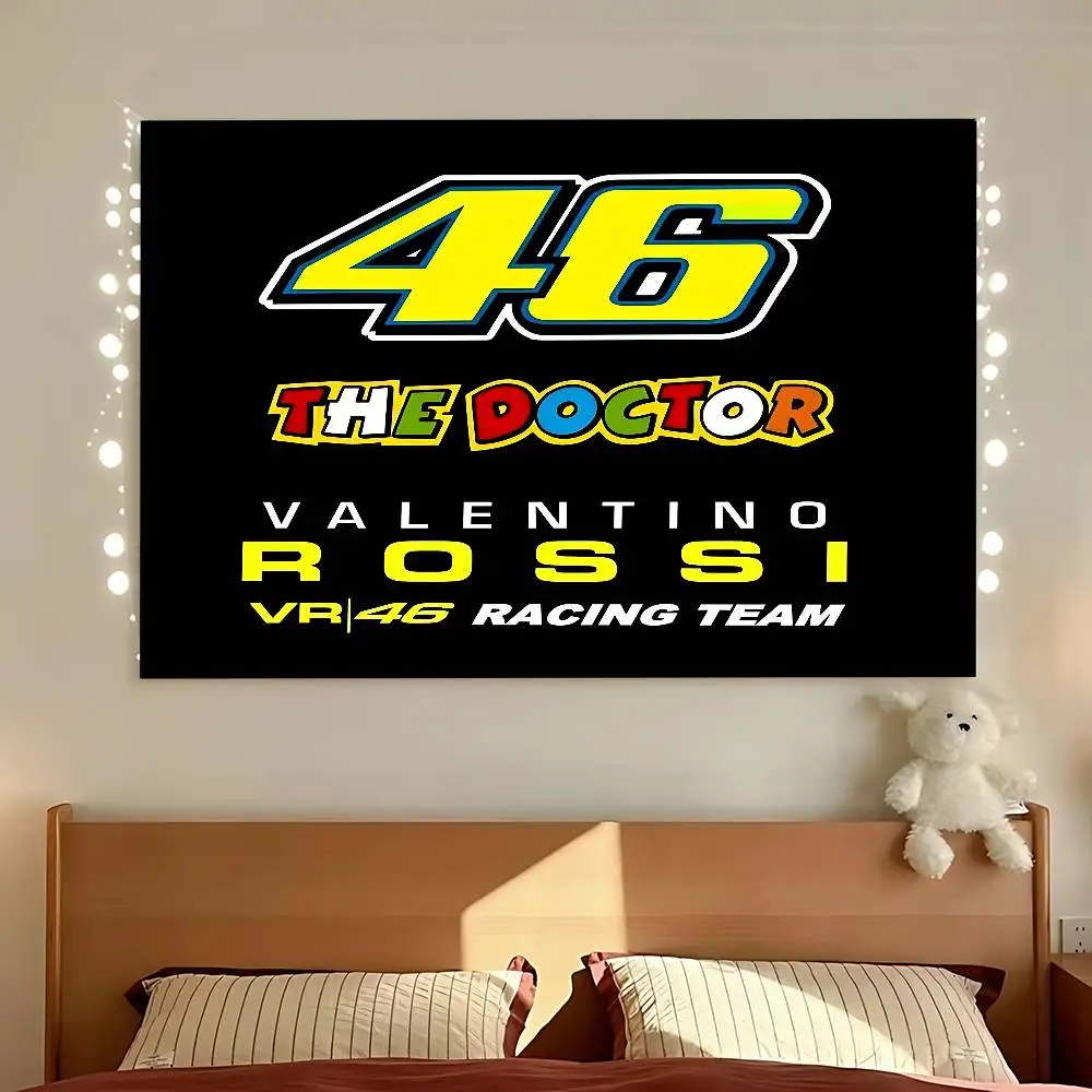 V-Valentino R-Rossis 46-Logo-Banner, Kunstdruck, japanische Wandflagge, Anime-Wandbehang, Heimdekoration
