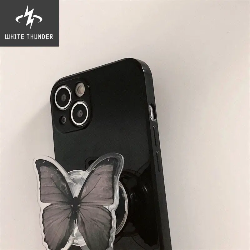 Korean Style Personality Black Butterfly Bracket Silicone Anti-fall Shell For iphone 11 12 13 Pro Max X Xs Xr 7 8 P Phone Case