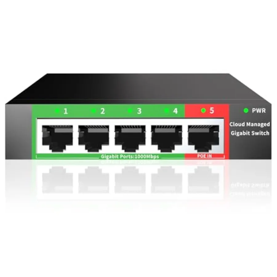 

5-Port Gigabit Ethernet Switch Smart Managed with VLAN/QoS Plug and Play Desktop/Wall-Mount Network Hub w/ PoE in Design Sturdy