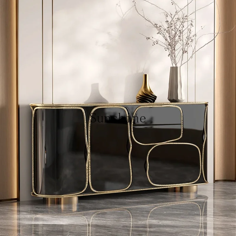 Italian minimalist door cabinet light luxury high-end dining side solid wood villa living room wall decorative cabinet  FT