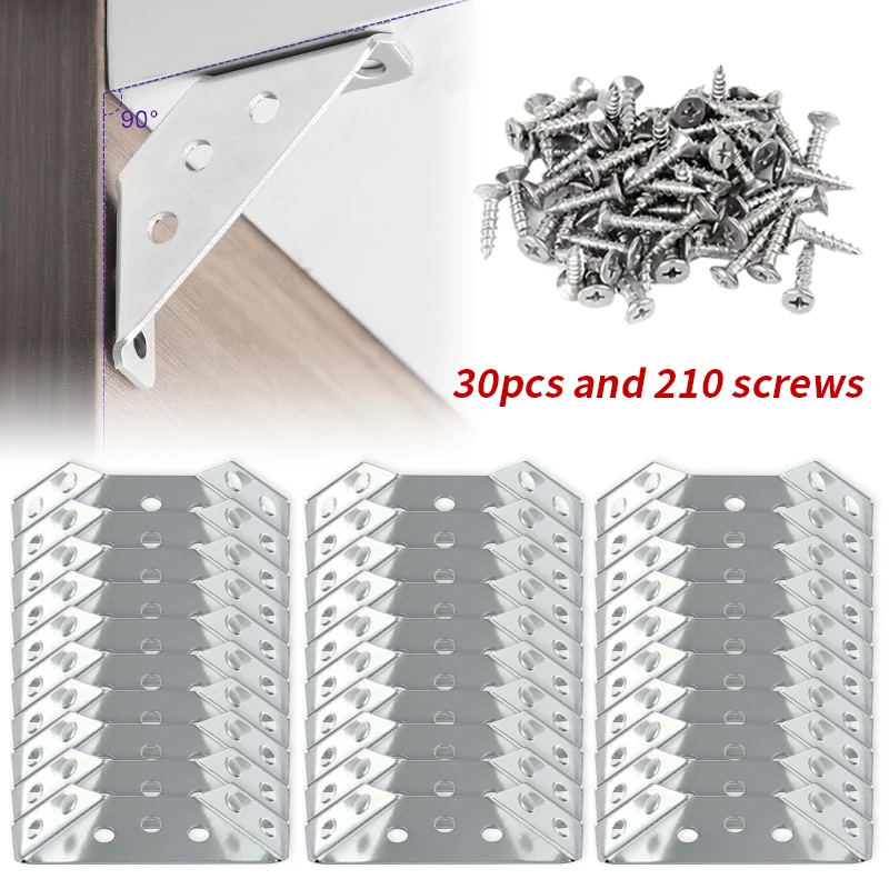 30pcs Corner Codes with 210 Screws, Furniture Reinforcement Accessories, Multifunctional Corner Codes, Used for Tables, Chairs