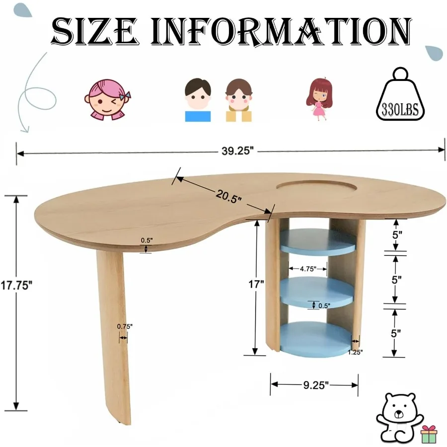 Table with Storage Kidney Desk for Bedroom Play Area and Family Activity Spaces Half Moon Horseshoe Shape 's Desk with Built-in
