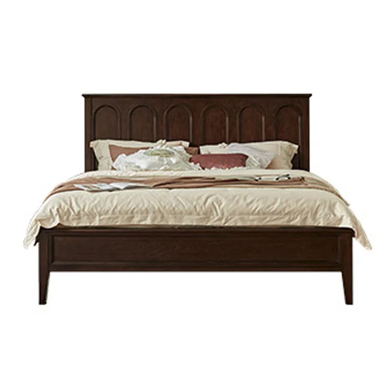 

Customizable American retro solid wood bed French retro master bedroom double flat head queen bed simple wedding bed