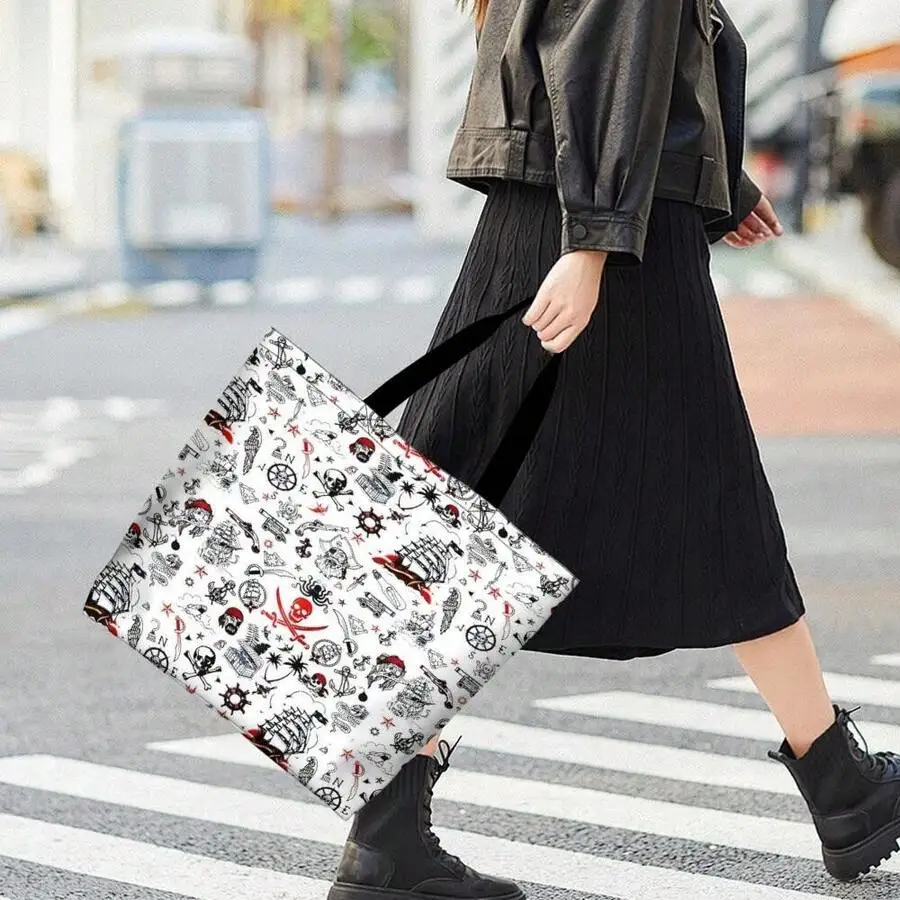 

Pirate Print Casual Tote Bag For Women And Men Streetwear Shopping Travel Accessory