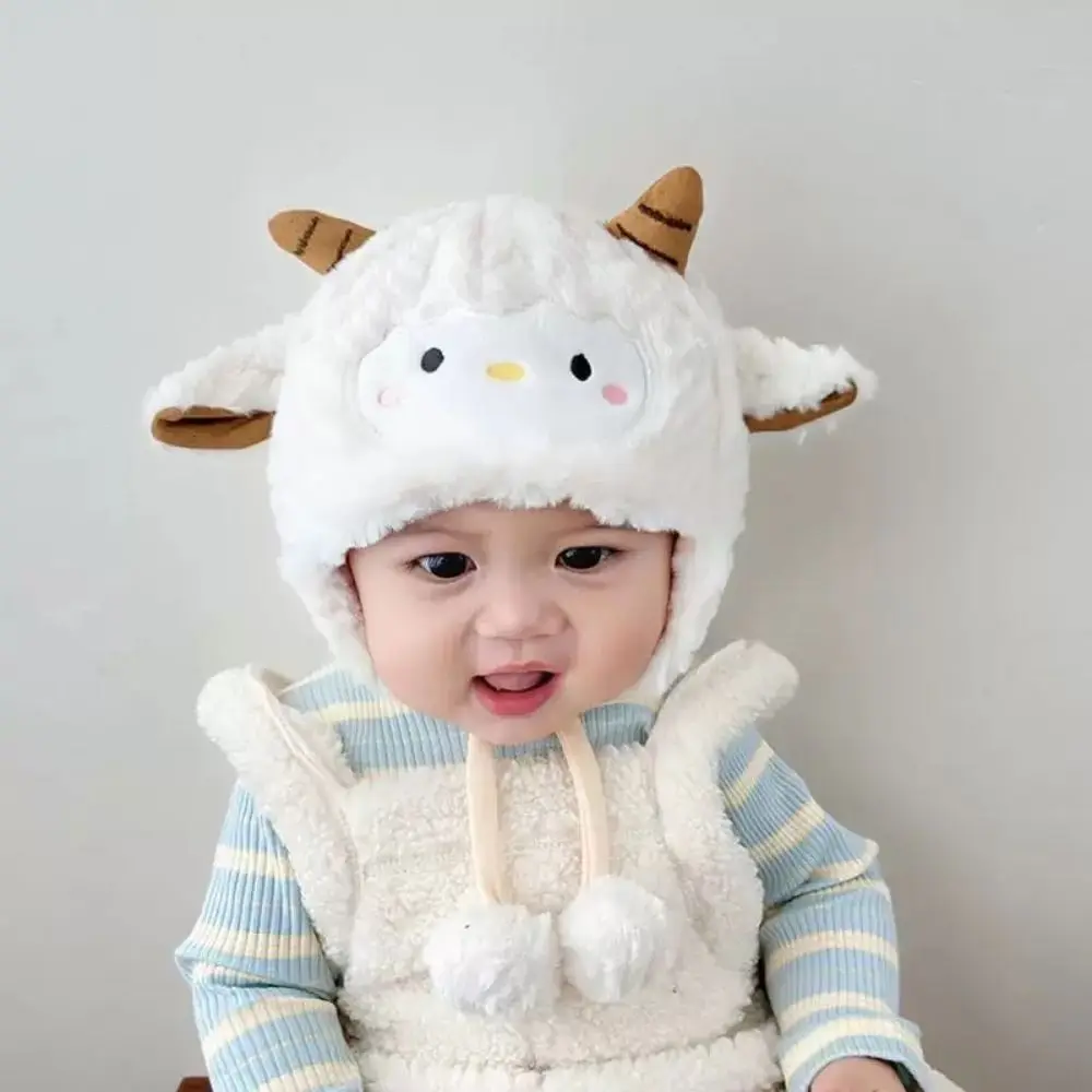 Funny Kawaii Toddler's Sheep Hat Thickened Ear Protection Baby Warm Caps Windproof Soft Cute Sheep Hat Head Decor