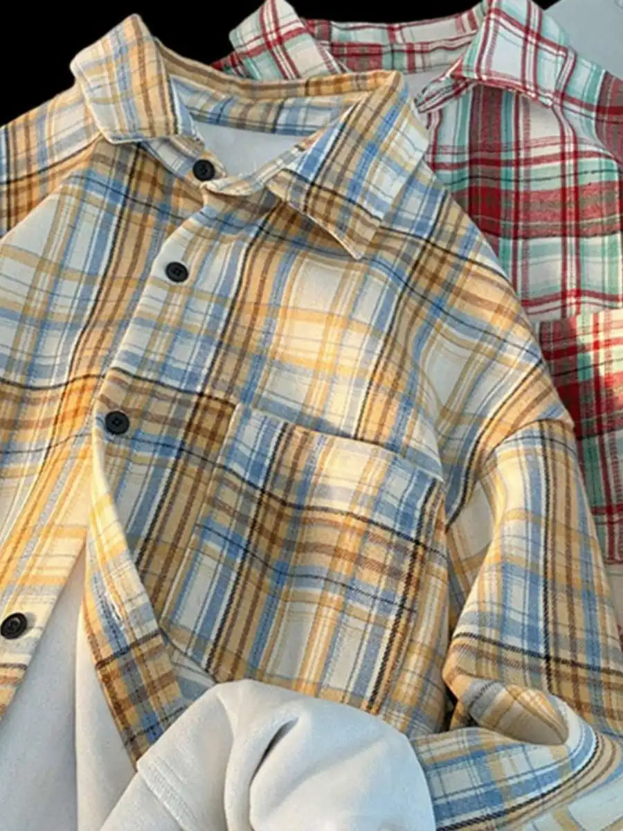 American Retro Men's And Women's Long Sleeve Shirt Jacket New Autumn Winter Thickened Warm Loose Couple Casual Plaid