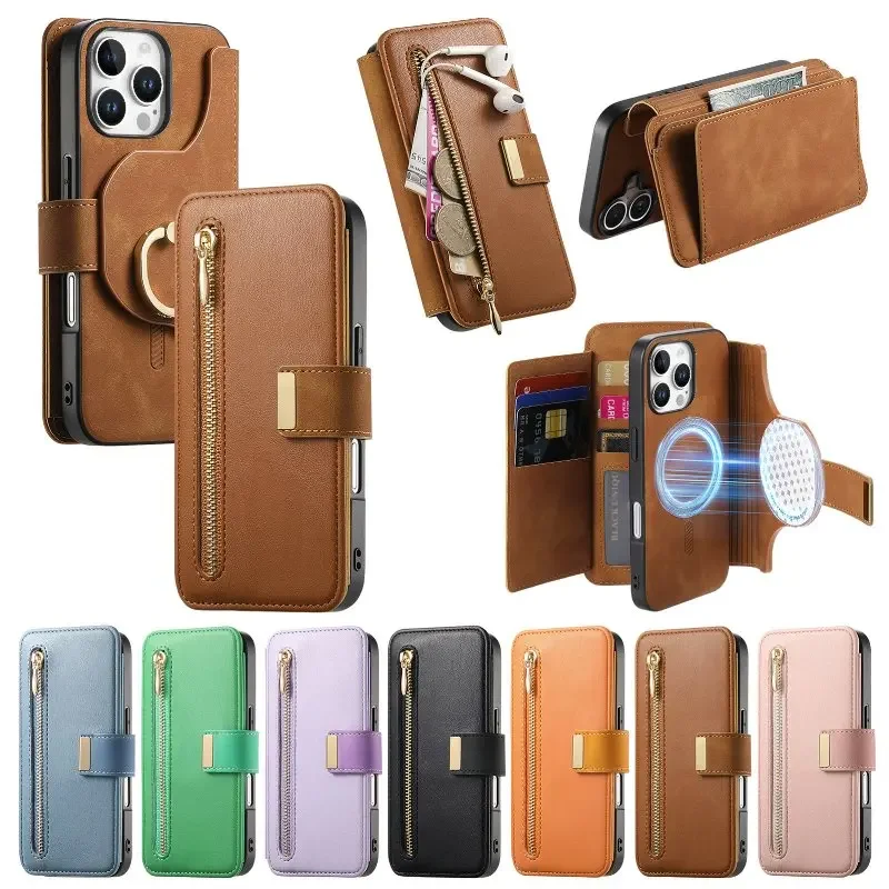 Magnetic Removable Flip Phone Cover For iPhone 16 15 Pro Max 14 Plus 1312 11 Pro XR XS Max 7 8 Plus With Zipper Bag